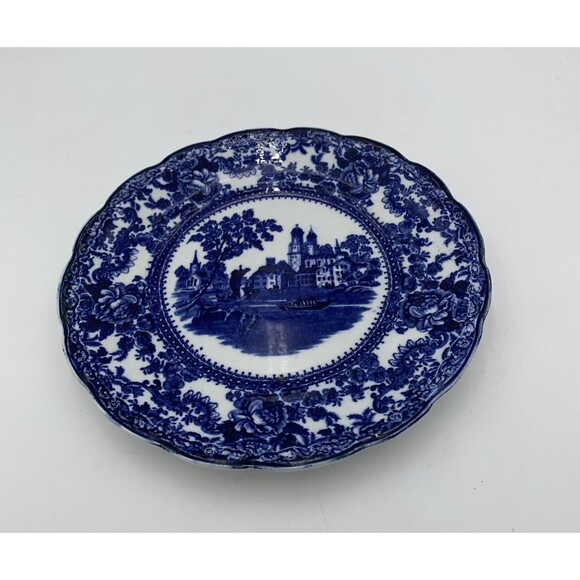 Antique Cobalt Flow Blue & White Plate 8” (Togo) Colonial Pottery, England - Picture 1 of 4